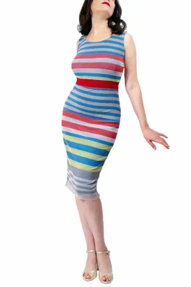 sky-blue stripe mesh tango dress with back slit