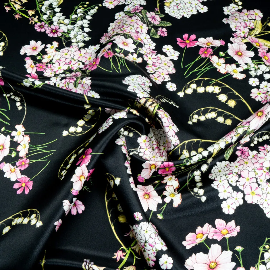 Snowdrop Printed Black Soft Finish Duchess Satin