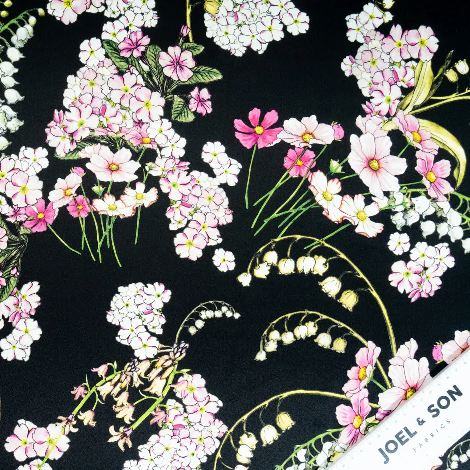 Snowdrop Printed Black Soft Finish Duchess Satin