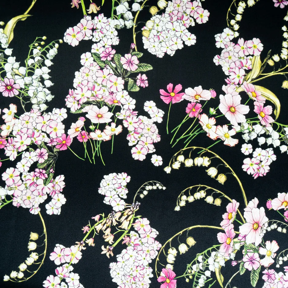 Snowdrop Printed Black Soft Finish Duchess Satin