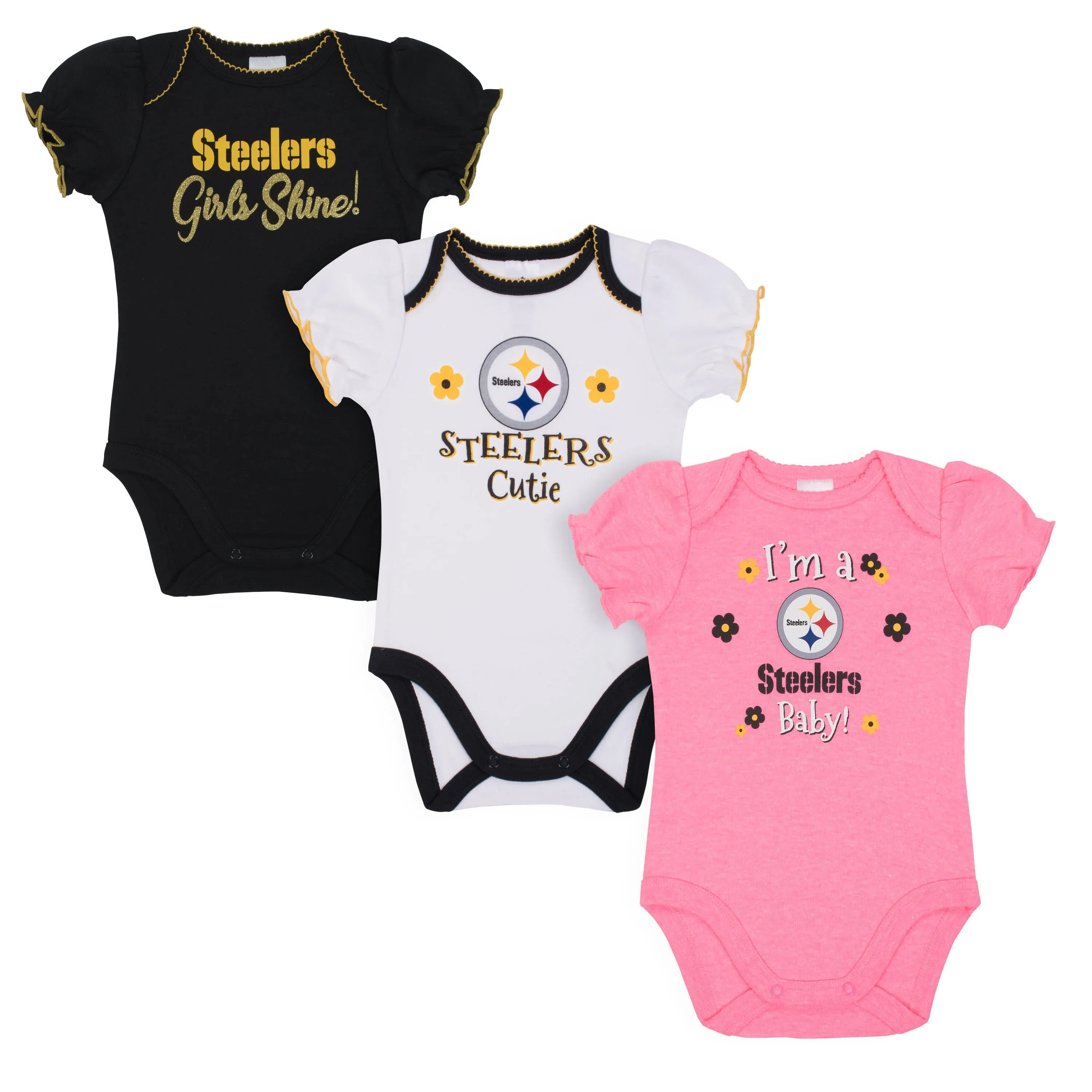 Steelers Girls Shine 3 Pack Short Sleeved Onesies