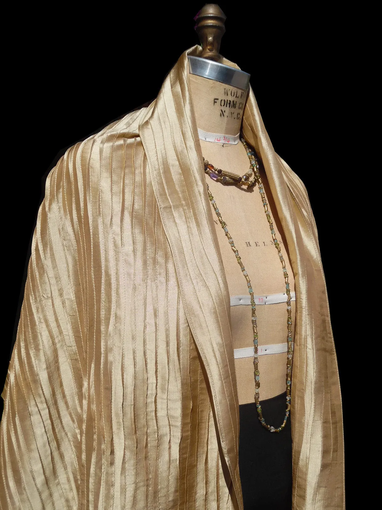 Thai Silk Pintuck Pleated Shawl Champagne