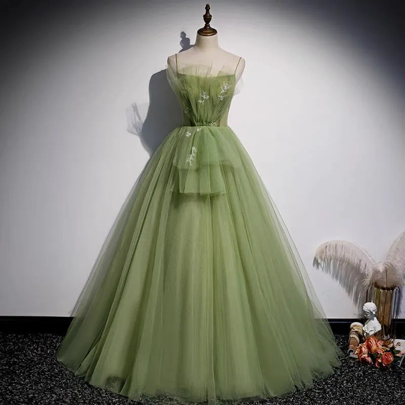 Tulle Sage Green Prom Dress Formal Ball Gown