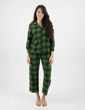 Women's Green & Black Plaid Flannel Pajamas