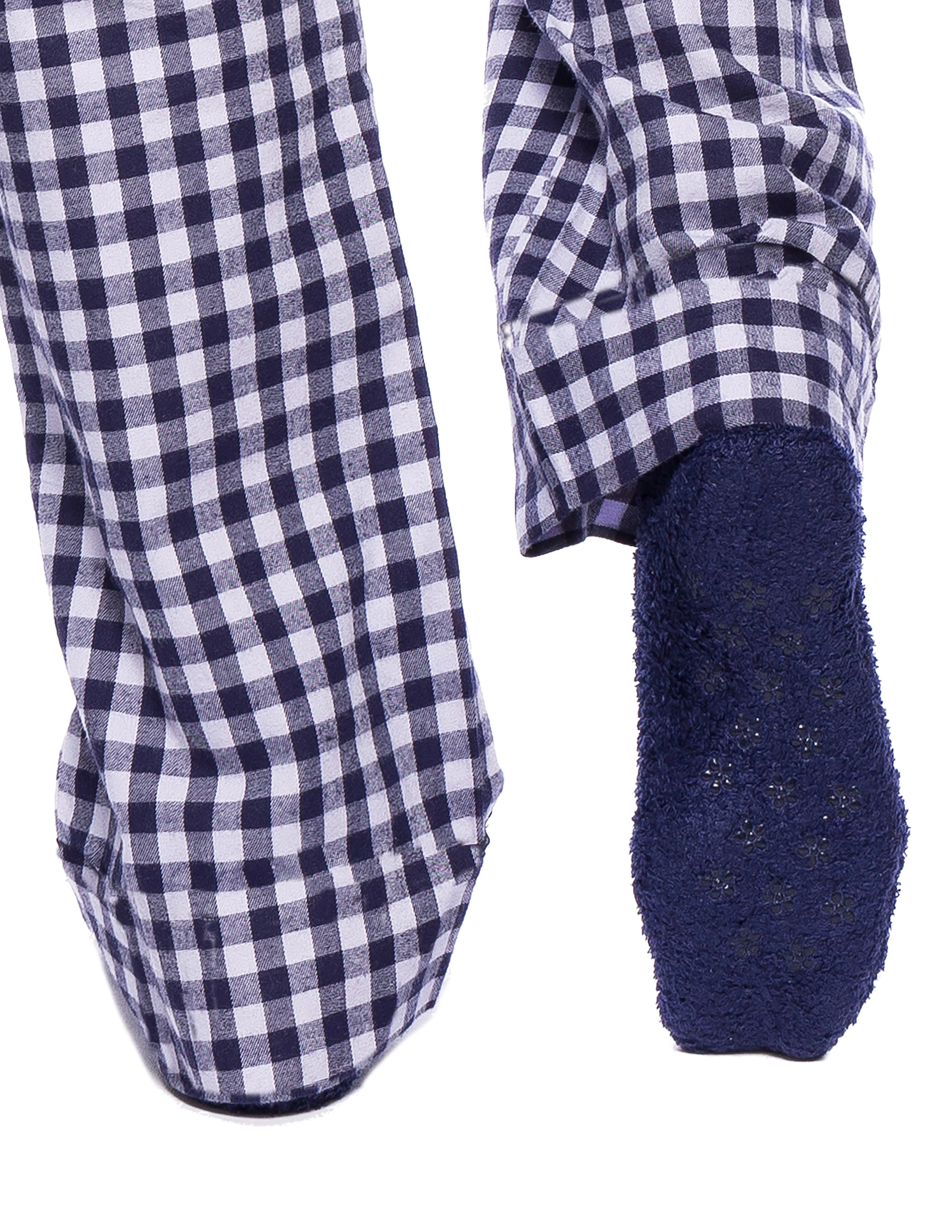 Womens Premium 100% Cotton Flannel Lounge Pants - Gingham Blue/Heather