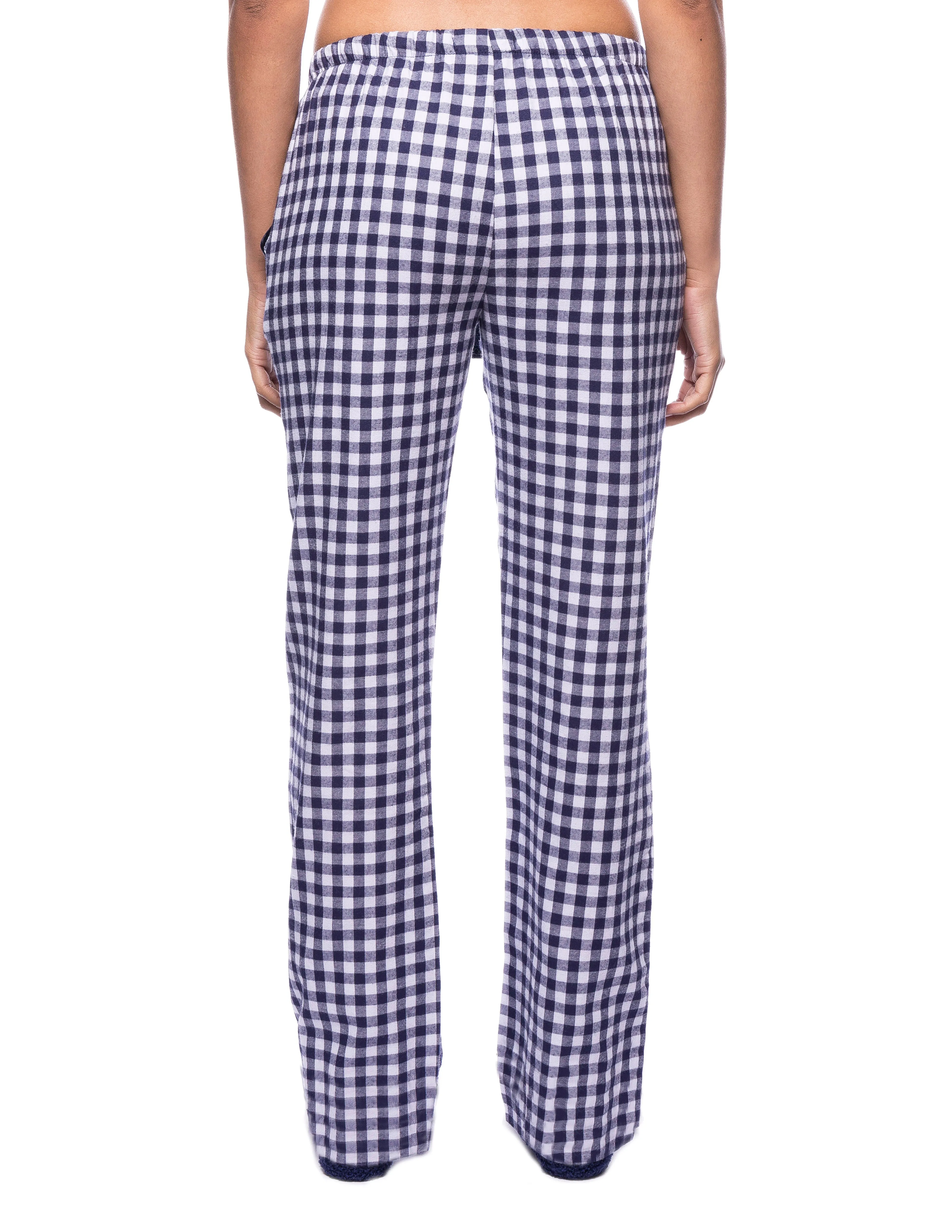 Womens Premium 100% Cotton Flannel Lounge Pants - Gingham Blue/Heather