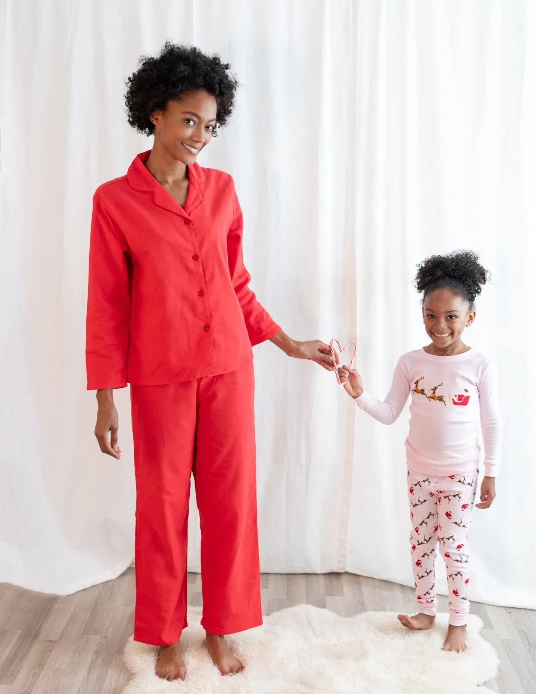 Women's Red Solid Color Flannel Pajamas