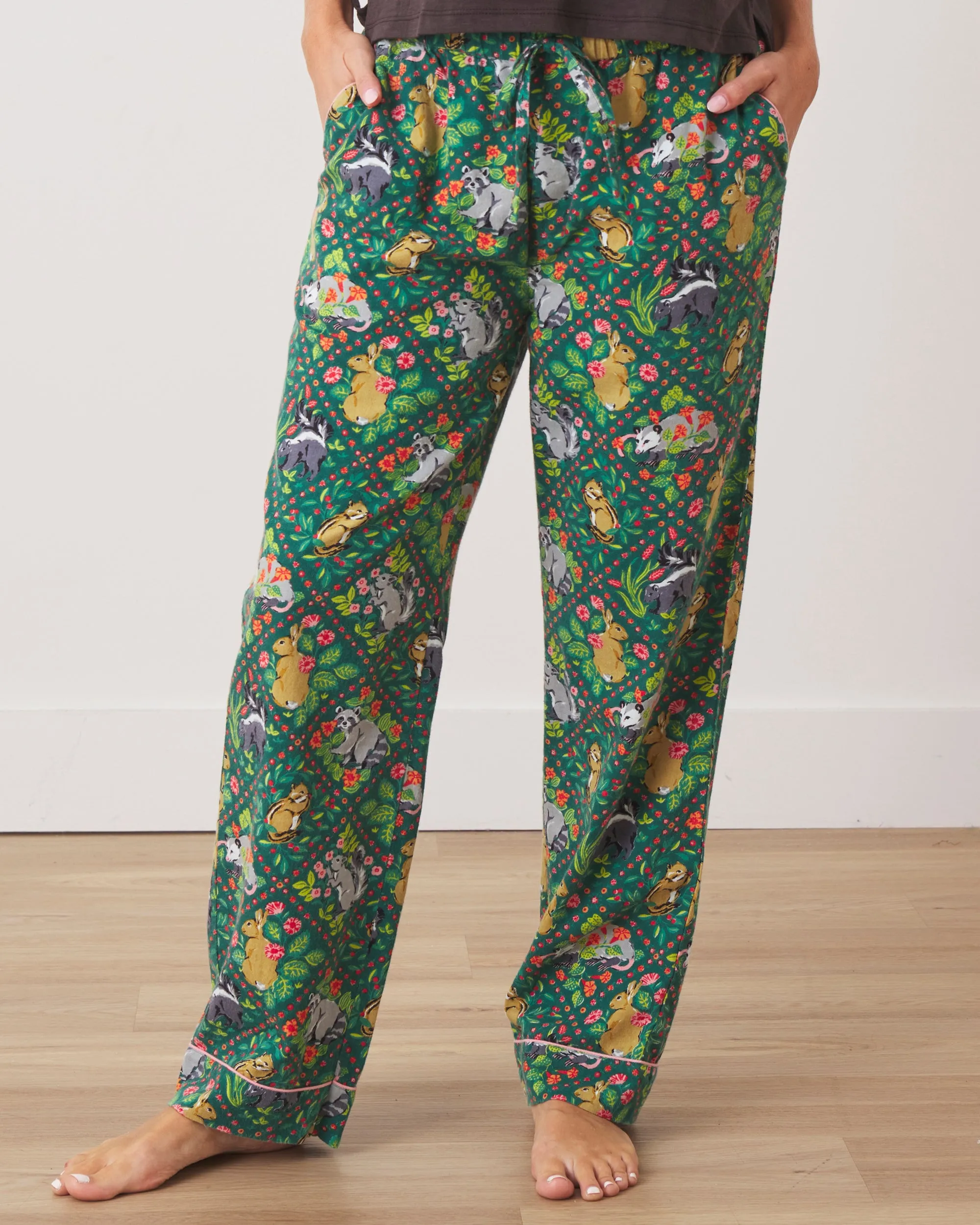 Woodland Critters - T-Shirt & Lightweight Flannel PJ Pants Set - Fern