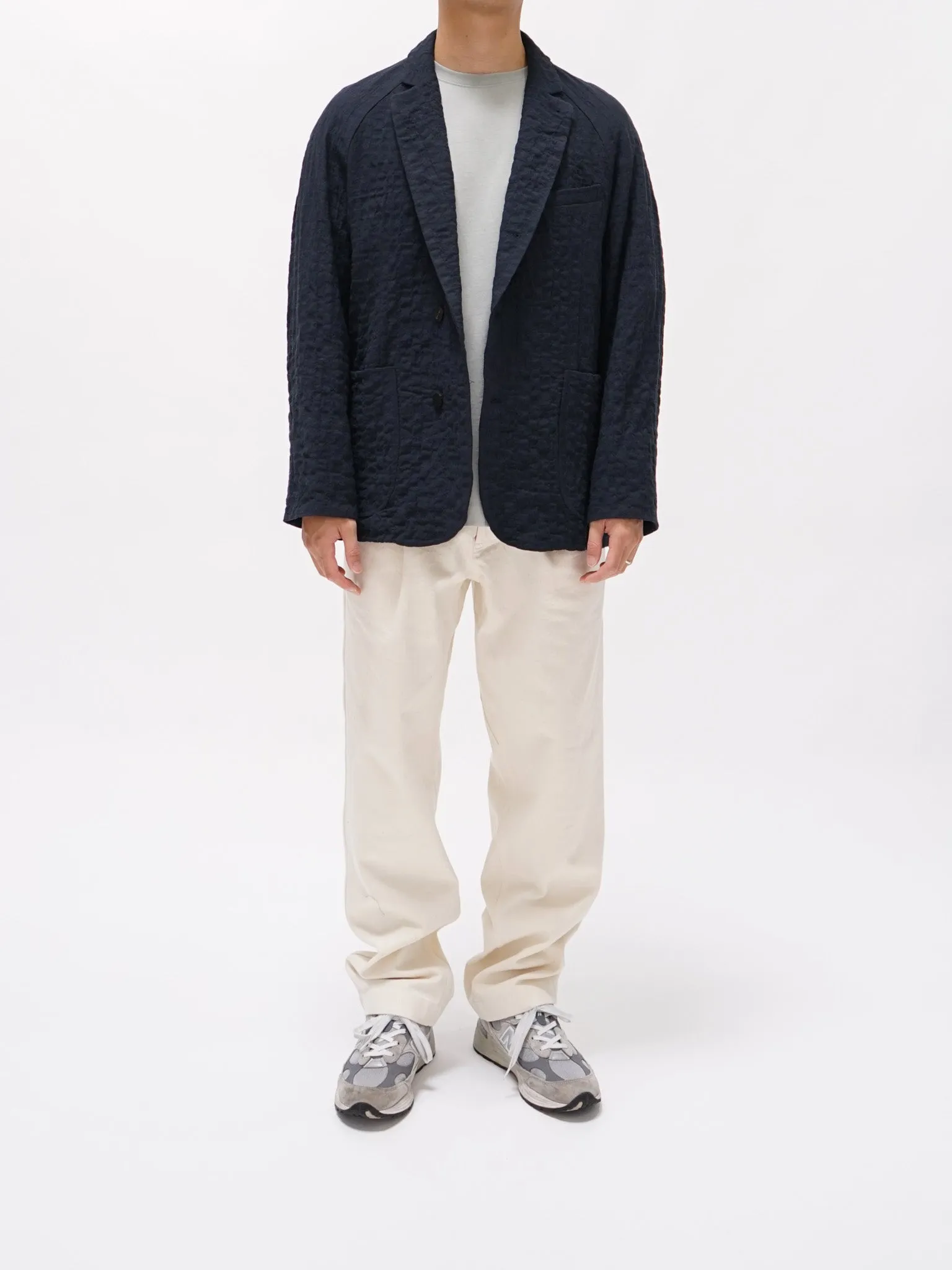 Wool Cotton Raglan Jacket - Navy